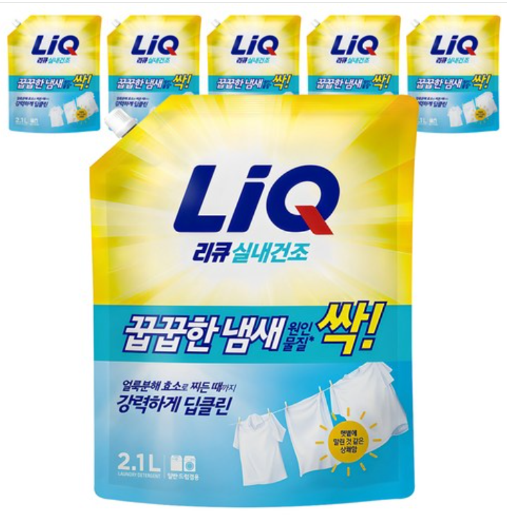 리큐 진한겔 꿉꿉한 냄새 원인물질 싹 일반드럼겸용 프레시 런드리향 액상세제 리필, 2.1L, 6개