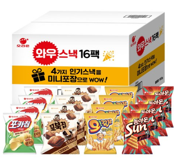 4가지 인기스낵 미니포장 16팩 세트