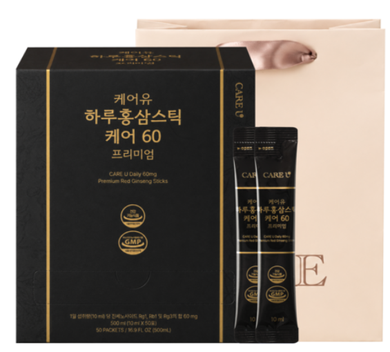 케어유 케어60 프리미엄 6년근 진세노사이드 60mg 고려 홍삼스틱 + 쇼핑백, 1개, 50회분