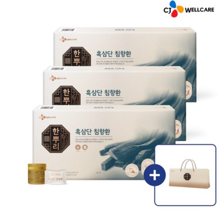 CJ 한뿌리 흑삼단 침향환+쇼핑백, 72개, 3.75g