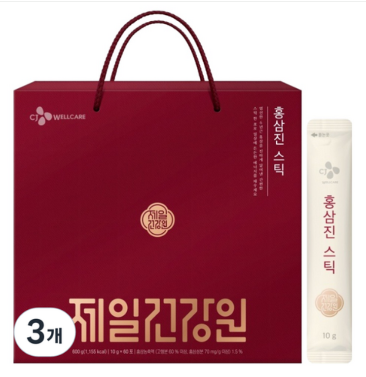 CJ웰케어 제일건강원 홍삼진스틱 60p, 600g, 3개